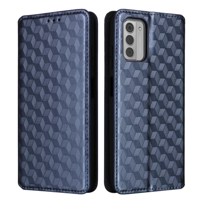 Phone Shell for Nokia G310 PU Leather Rhombus Imprinted Wallet Case Stand Flip Phone Cover - Blue