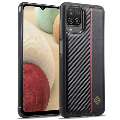 LC.IMEEKE Für Samsung Galaxy A12 PU-Leder-beschichteter TPU + EVA-Koffer Carbonfaser-Handyhülle