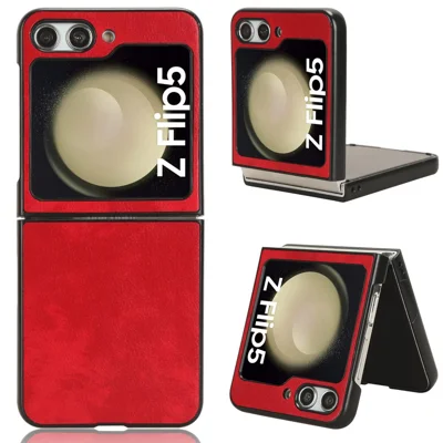 Для Samsung Galaxy Z Flip5 5G Litchi Texture Leather + PC Phone Case Slim Anti-Scratch Cover - Red