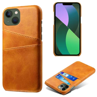 Telefoonhoesje met Dubbele Pasjeshouders voor iPhone 15 Plus, Krasbestendige Beschermhoes van PU-leer met PC-back - Oranje