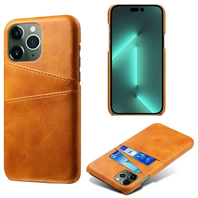 Handyhülle für iPhone 15 Pro, PU-Leder beschichteter PC-Schutzhülle mit Doppelkartenslots - Orange