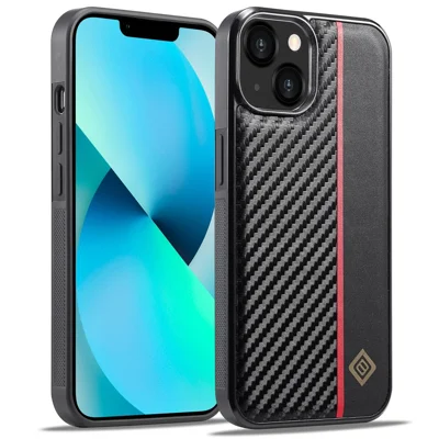 LC.IMEEKE For iPhone 13 mini 5.4 inch Phone Case Carbon Fiber Texture Anti-scratch Leather Coated TPU+EVA Cover