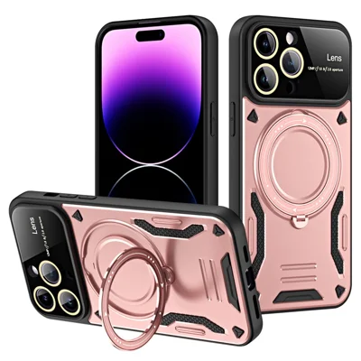 PC+TPU Back Case for iPhone 14 Pro Max Compatible with MagSafe Kickstand Phone Cover - Rose Gold