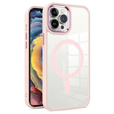 Pour iPhone 15 Pro Coque de protection transparente arrière compatible avec MagSafe PC+TPU - Rose