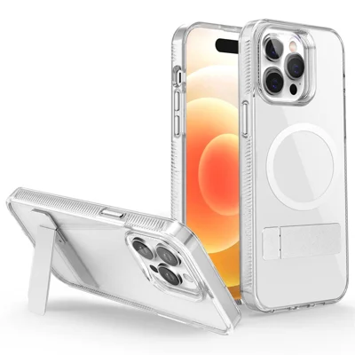 Bulk Purchasing G Style TPU+PC Phone Case for iPhone 15 Pro , Kickstand Cover Compatible with MagSafe - Transparent