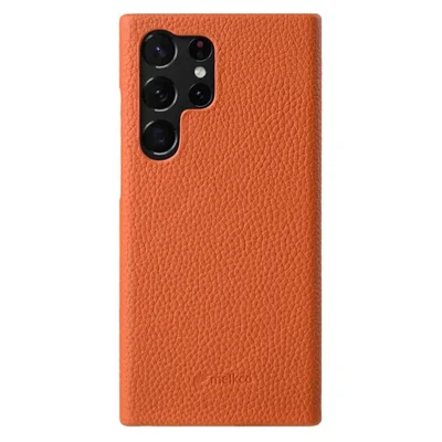 MELKCO Incomplete Cover для Samsung Galaxy S23 Ultra, Genuine Cow Leather Coated PC Phone Shell - Orange