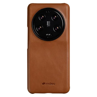 MELKCO For Xiaomi 13 Ultra Protective Case Genuine Cow Leather+Microfiber Leather+PC Waxy Texture Phone Cover - Brown