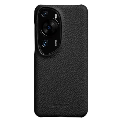 MELKCO Hard Cover for Huawei P60 Art Genuine Cow Leather Coated PC Incomplete Phone Shell - Black