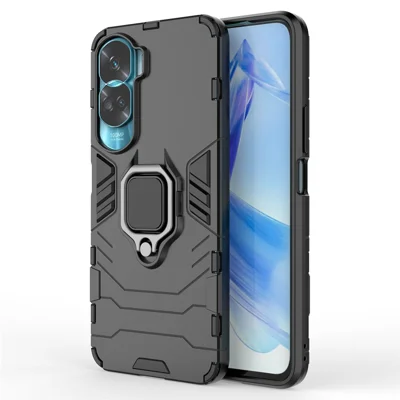 For Honor 90 Lite 5G / X50i 5G Protective Cover Ring Holder Kickstand TPU+PC Phone Case - Black