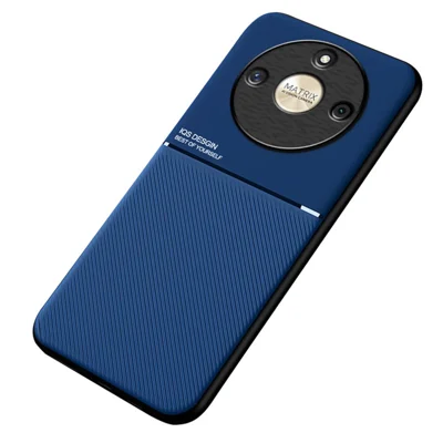 Lines Imprinted PU Leather+TPU Case for Honor X50 , Phone Cover with Car Mount Metal Sheet - Blue