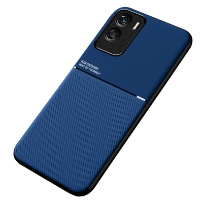 Magnetic Car Mount Phone Case for Honor X50i 5G , PU Leather+TPU Lines Imprinted Cover - Blue