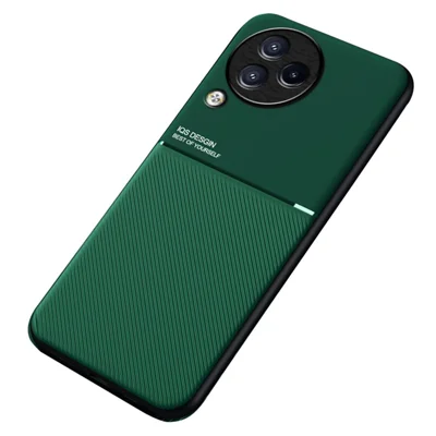 Lines Imprinted Phone Cover for Xiaomi Civi 3 5G , Leather+TPU Case with Built-in Magnetic Holder Metal Sheet - Green