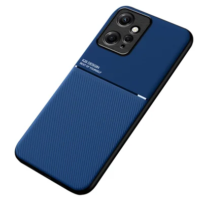 For Xiaomi Redmi Note 12 4G Magnetisk Bilholder Telefonbeskyttelse med Linjer Printet i PU Læder+TPU - Blå