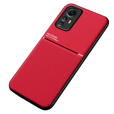 For Xiaomi Redmi Note 12S 4G Lines Imprinted PU Leather+TPU Case Magnetic Car Mount Phone Cover - Red