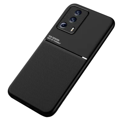 Lines Imprinted Phone Case for Xiaomi 13 Lite / Civi 2 5G , Magnetic Car Mount Leather+TPU Phone Cover - Black