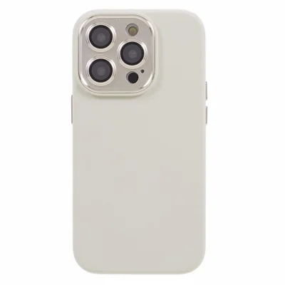 For iPhone 15 Pro Max Metal+Tempered Glass Lens Guard Phone Case Liquid Silicone+PC Protective Cover - Antique White