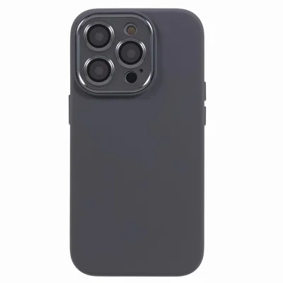For iPhone 15 Pro Liquid Silicone+PC Back Case Aluminum Alloy+Tempered Glass Lens Protection Phone Cover - Grey