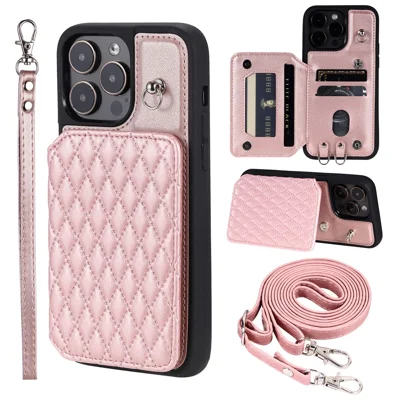 Style 008 For iPhone 14 Pro Max RFID Blocking Protective Case Anti-Scratch PU+TPU Phone Shell - Rose Gold