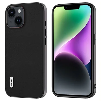 ABEEL For iPhone 14 Plus Scratch Resistant Phone Case Textured PU Leather+TPU Phone Cover - Black