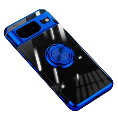 For Google Pixel 8 Electroplating TPU Phone Case Ring Kickstand Anti-drop Cover - Blue