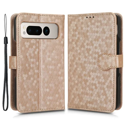 For Google Pixel Fold Wallet Phone Shell PU Leather Stand Case Imprinted Dot Pattern Phone Cover - Rose Gold