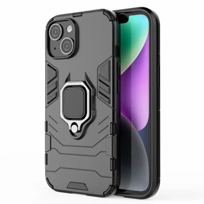 Per iPhone 15 Plus Ring Holder Kickstand Protective Cover TPU+PC Phone Case - Nero