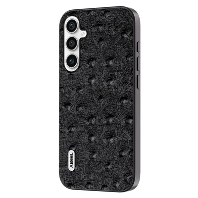 ABEEL For Samsung Galaxy A54 5G Ostrich Texture Back Cover Genuine Cow Leather+PC+TPU Protective Phone Case - Black