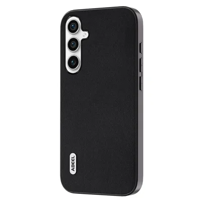 ABEEL Phone Cover for Samsung Galaxy A34 5G , Genuine Cow Leather+PC+TPU Nappa Texture Non-Slip Case - Black