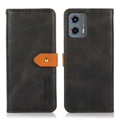 KHAZNEH For Motorola Moto G 5G (2023) Cowhide Texture Shell PU Leather Case Stand Phone Cover Wallet - Black