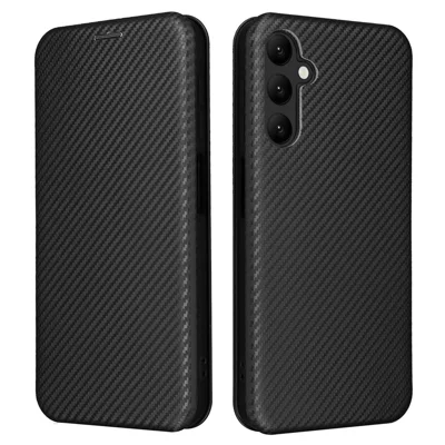 For Samsung Galaxy A25 5G (Global) (161.0 x 76.5 x 8.3mm) Card Holder Case Carbon Fiber Texture Phone Leather Stand Cover - Black
