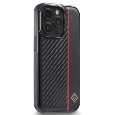 LC.IMEEKE For iPhone 15 Pro Carbon Fiber Texture PU Leather+TPU+EVA Cover Drop-proof Phone Case