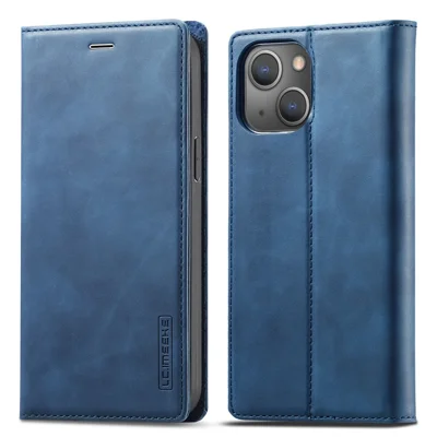 LC.IMEEKE Magnetic Phone Case for iPhone 15 , Microfiber Leather Stand Wallet Cover - Blue