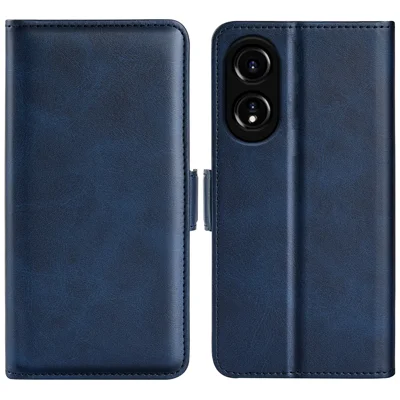 Calf Texture Cover Phone Wallet Case for Oppo A78 4G , PU Leather + TPU Stand Phone Cover - Blue