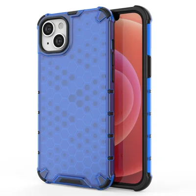 Telefoonhoesje voor iPhone 15 Plus, TPU+PC telefoonhoes met zeshoekig patroon - Blauw