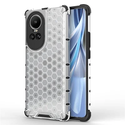 For Oppo Reno10 5G (Global) Honeycomb Texture Back Cover Drop-proof TPU+PC Phone Case - Grey