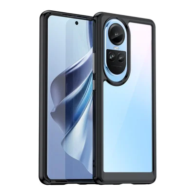 For Oppo Reno10 Pro 5G (Global) / Reno10 5G (Global) TPU+Acrylic Hybrid Case Drop-proof Mobile Phone Back Protector Cover - Black