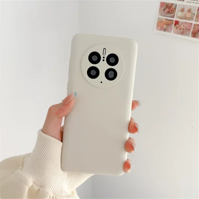 For Huawei Mate 50 Pro 4G Liquid Silicone+PC Phone Case Anti-drop Cover with Soft Lining - White