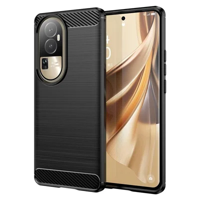 For Oppo Reno10 Pro 5G (Global) / Reno10 5G (Global) Brushed Phone Case Carbon Fiber Texture TPU Drop-proof Cover - Black