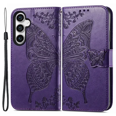 For Samsung Galaxy S23 FE PU Leather Phone Case Butterfly Imprinted Wallet Stand Phone Cover - Purple