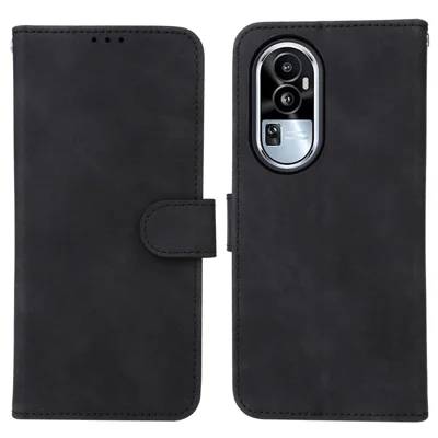 Für Oppo Reno10 Pro 5G (Global) / Reno10 5G (Global) PU-Leder-Mappe-Ständer-Case Hautgefühl stoßfestes Handycover - Schwarz
