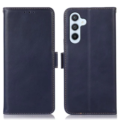 Cover per Samsung Galaxy F34 5G / M34 5G con Portafoglio, Supporto, Blocco RFID, in Vera Pelle di Mucca, Custodia Antiurto - Blu