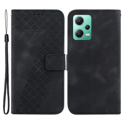 PU Leather Shell for Xiaomi Redmi Note 12 5G (China) / (India) / (Global) / Poco X5 5G 7-Shape Imprinted Wallet Stand Phone Case - Black
