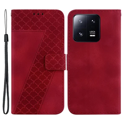 Custodia in Pelle PU per Xiaomi 13 Pro 5G, Cover a Portafoglio con Motivo Stampato a 7 Forme - Rosso