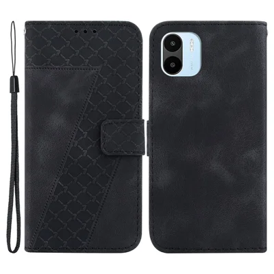 PU Leather Shell for Xiaomi Redmi A1 4G / A2 4G Phone Cover 7-Shape Imprinted Wallet Stand Case - Black