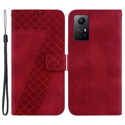 Para Xiaomi Redmi Note 12S 4G 7-Shape Imprinted Anti-drop Phone Cover Flip Leather Wallet Stand Case - Vermelho