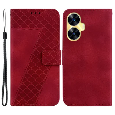 Drop-proof Phone Case for Realme C55 , Stand Imprinted Wallet Magnetic Phone Cover Shell - Red