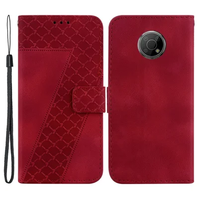 For Nokia G300 7-Shape Imprinted Shockproof Case Leather Wallet Foldable Stand Phone Cover - Red