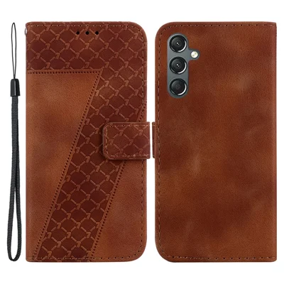 Für Samsung Galaxy A24 4G (162,1 x 77,6 x 8,3 mm) 7-förmige geprägte Handyhülle Anti-Scratch-Brieftaschenständer Lederschutzhülle - Braun