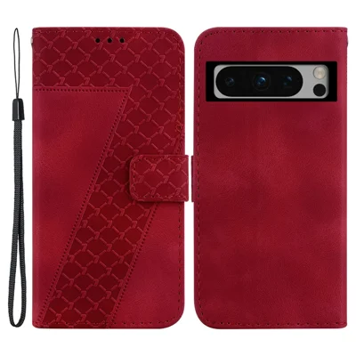 For Google Pixel 8 Pro 7-Shape Imprinted Smartphone Case Folding Stand Leather Wallet Cover - Red