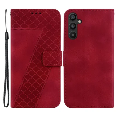 For Samsung Galaxy A34 5G Leather Wallet Shockproof Stand Case 7-Shape Imprinted Phone Cover - Red